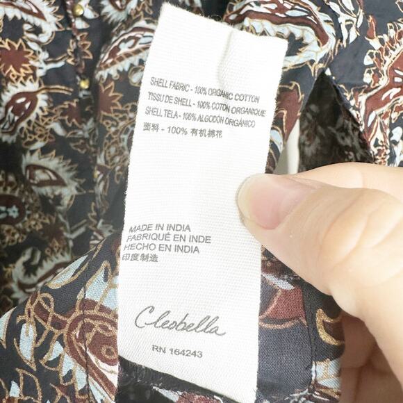 Cleobella Womens Top Jillian Blouse Button Up Ruffle Avalon Block Brown Size XS - Picture 11 of 11